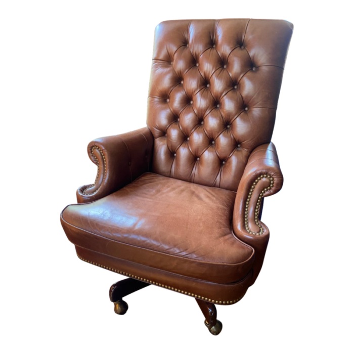 1990s hancock and moore leather tufted office chair 8951