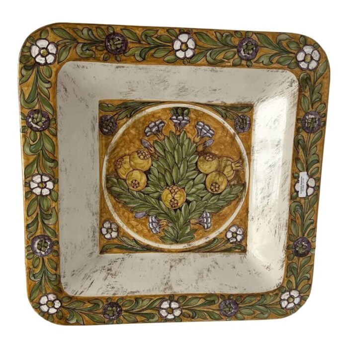 1990s italian hand painted square ceramic wall plate artistry 9222