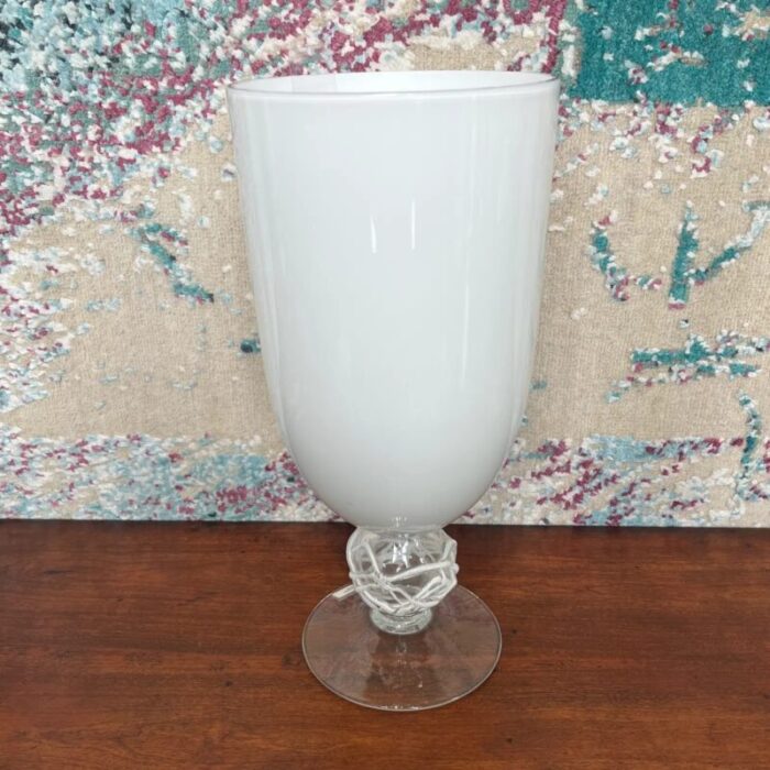 1990s italian white glass vase silicon design on pedestal 7318