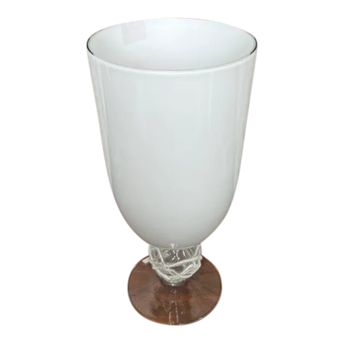 1990s italian white glass vase silicon design on pedestal 7708