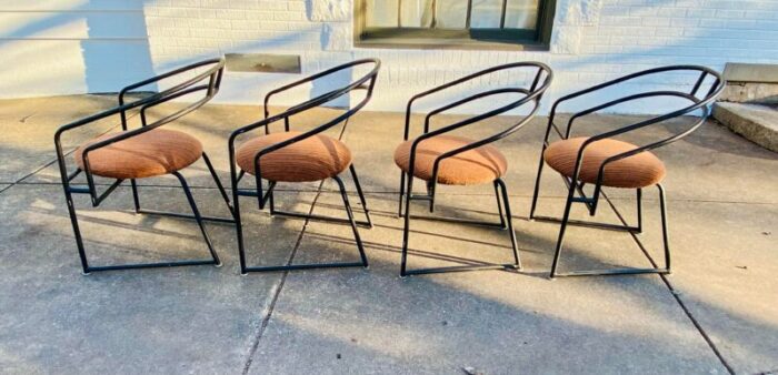 1990s postmodern minimalist black metal tubular frame dining table and chairs by cali style in the style of mario botta set of 5 1898