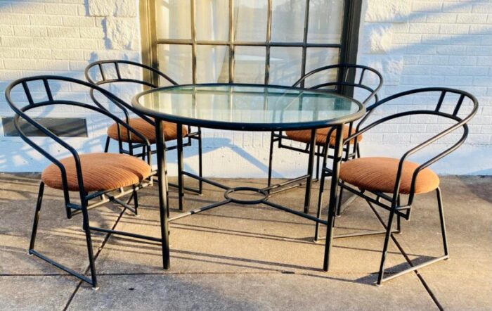 1990s postmodern minimalist black metal tubular frame dining table and chairs by cali style in the style of mario botta set of 5 2166