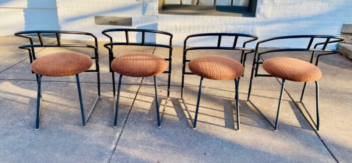 1990s postmodern minimalist black metal tubular frame dining table and chairs by cali style in the style of mario botta set of 5 2720