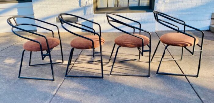 1990s postmodern minimalist black metal tubular frame dining table and chairs by cali style in the style of mario botta set of 5 3660