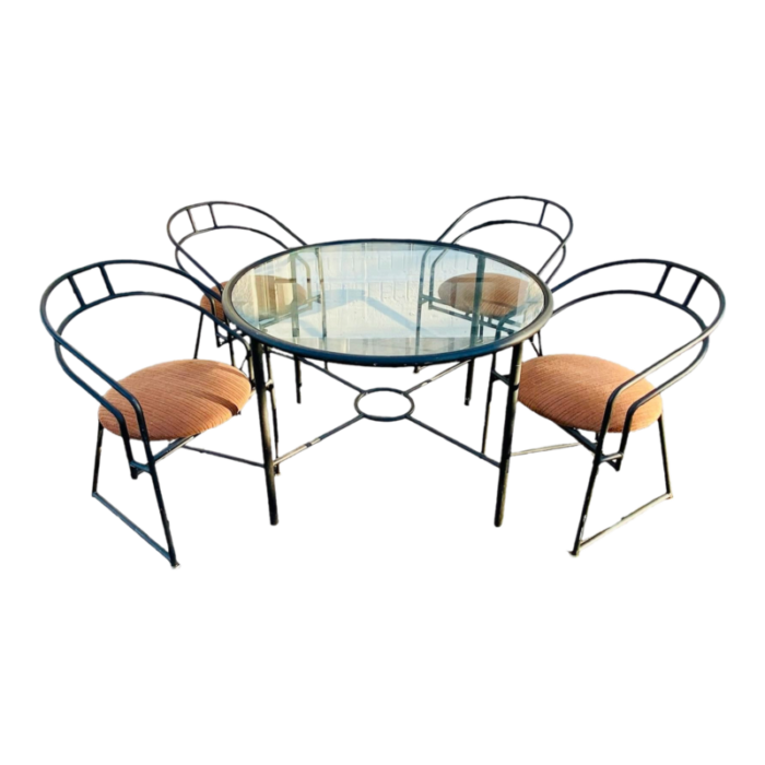 1990s postmodern minimalist black metal tubular frame dining table and chairs by cali style in the style of mario botta set of 5 5495