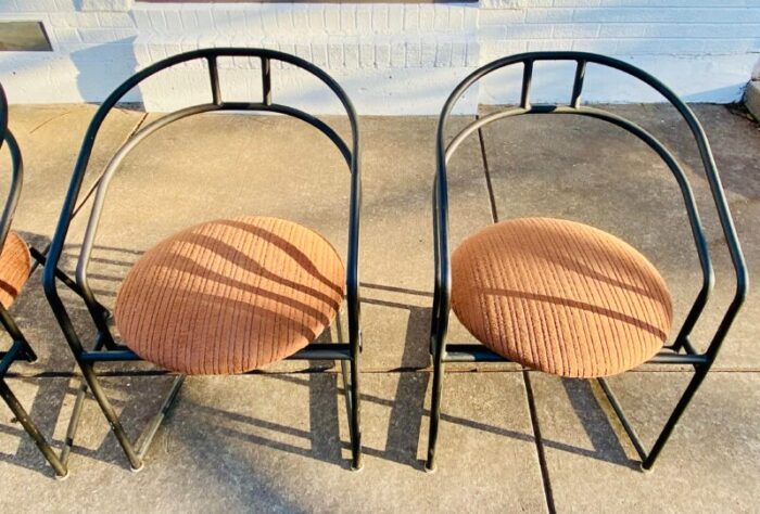 1990s postmodern minimalist black metal tubular frame dining table and chairs by cali style in the style of mario botta set of 5 8540