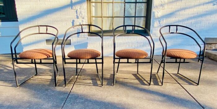 1990s postmodern minimalist black metal tubular frame dining table and chairs by cali style in the style of mario botta set of 5 9785