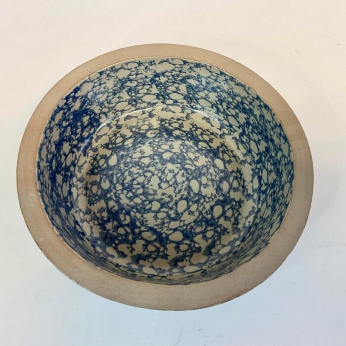 1996 vintage americana folk art blue sponge wear bowl artist signed 0196