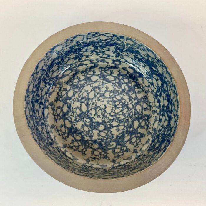 1996 vintage americana folk art blue sponge wear bowl artist signed 0328