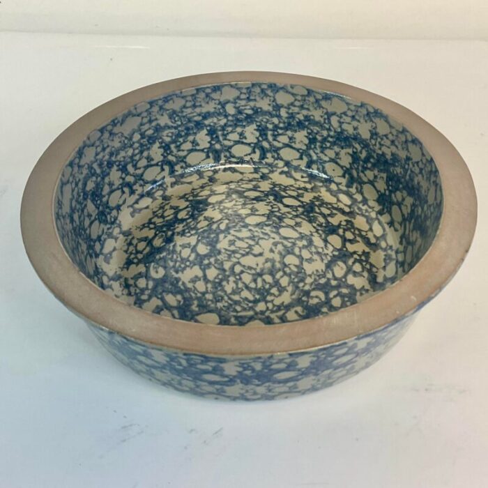 1996 vintage americana folk art blue sponge wear bowl artist signed 0554