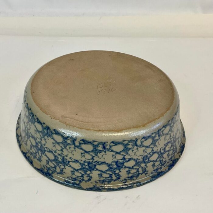 1996 vintage americana folk art blue sponge wear bowl artist signed 0994