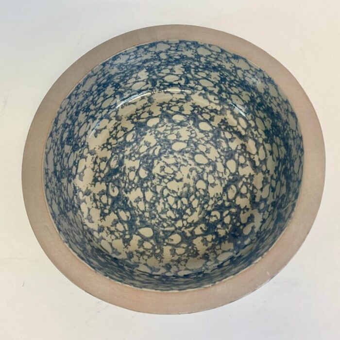 1996 vintage americana folk art blue sponge wear bowl artist signed 3647