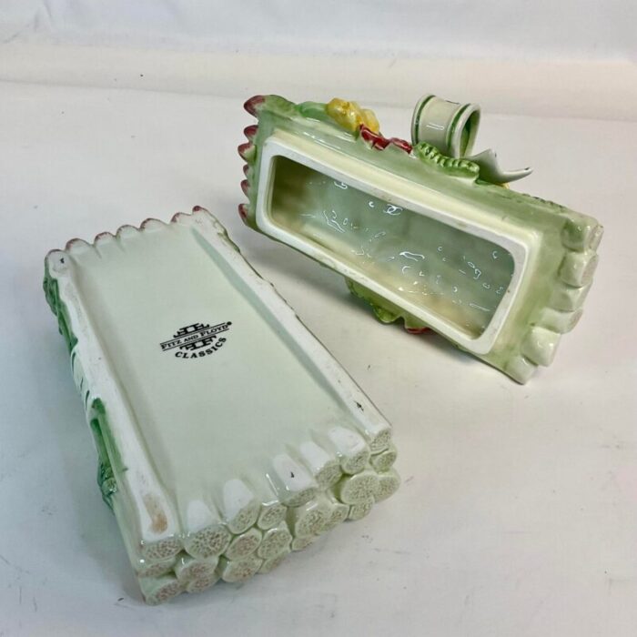 1996 vintage hollywood regency majolica fitz and floyd garden herbs asparagus box 2652