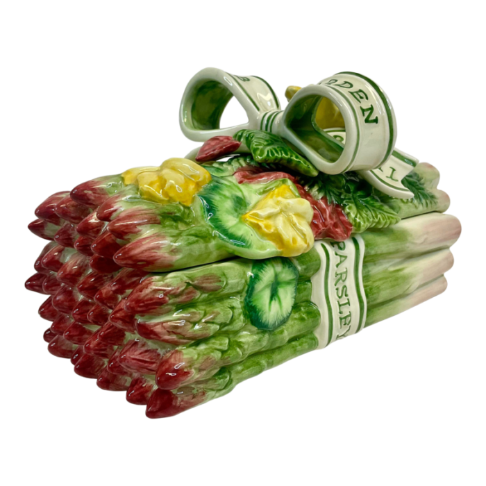 1996 vintage hollywood regency majolica fitz and floyd garden herbs asparagus box 3574