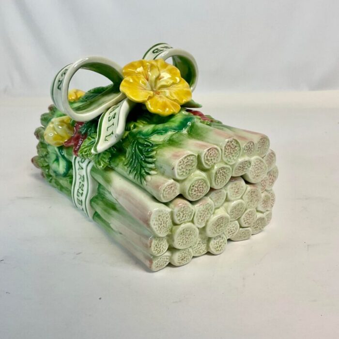 1996 vintage hollywood regency majolica fitz and floyd garden herbs asparagus box 3841