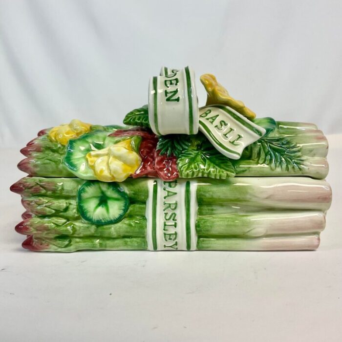 1996 vintage hollywood regency majolica fitz and floyd garden herbs asparagus box 8603