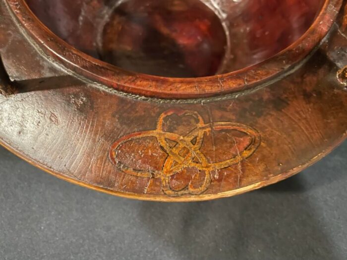 19th century antique chinese wooden basket with bamboo handles and floral decorations signed 2073