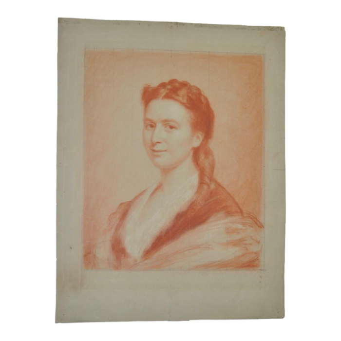 19th century antique sanguine portrait of a young woman 3039