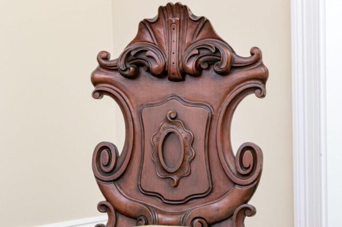 19th century continental cartouche form carved walnut valet hall chairsa pair 2214