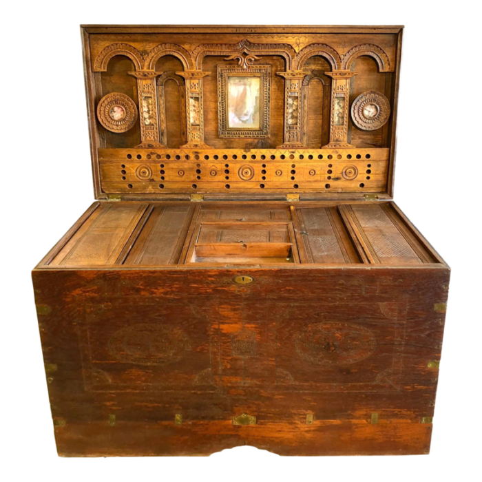 19th century english colonial campaign chest trunk with concealed compartments 3632