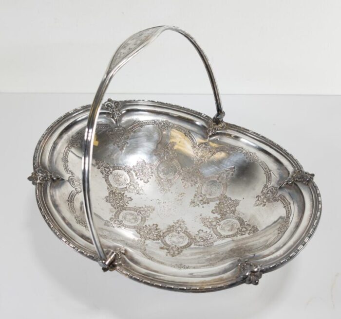 19th century english sheffield silverplate bride or cake basket with engraving 7365