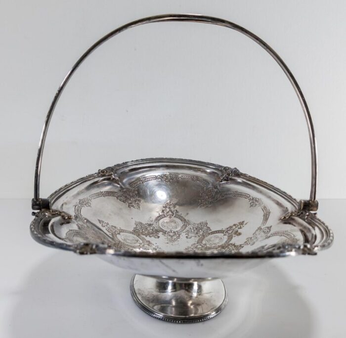 19th century english sheffield silverplate bride or cake basket with engraving 7394