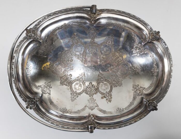 19th century english sheffield silverplate bride or cake basket with engraving 8921