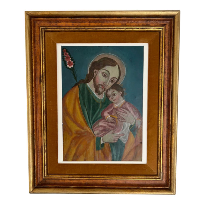 19th century framed retablo of st joseph 8507