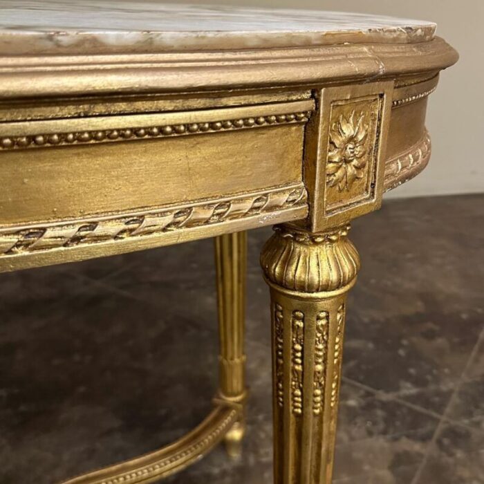 19th century french louis xvi giltwood marble top oval end table 0258