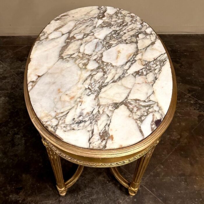 19th century french louis xvi giltwood marble top oval end table 2197