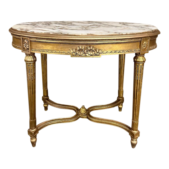 19th century french louis xvi giltwood marble top oval end table 4310