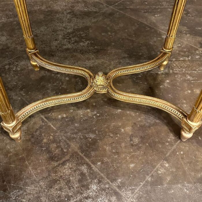 19th century french louis xvi giltwood marble top oval end table 4967