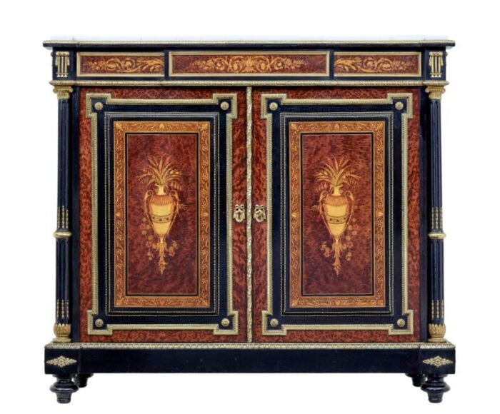 19th century french marble top inlaid amboyna sideboard 2