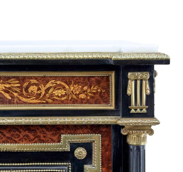 19th century french marble top inlaid amboyna sideboard 8