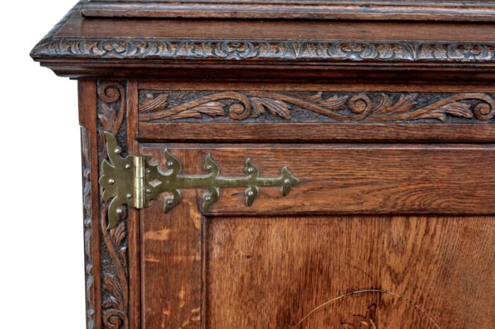 19th century inlaid oak architectural cabinet bookcase 7