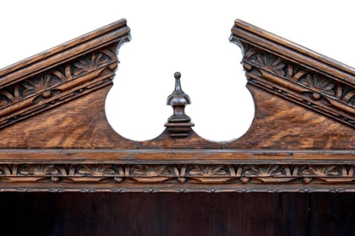 19th century inlaid oak architectural cabinet bookcase 9