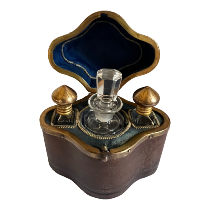 19th century leather and brass travel perfume set 1146