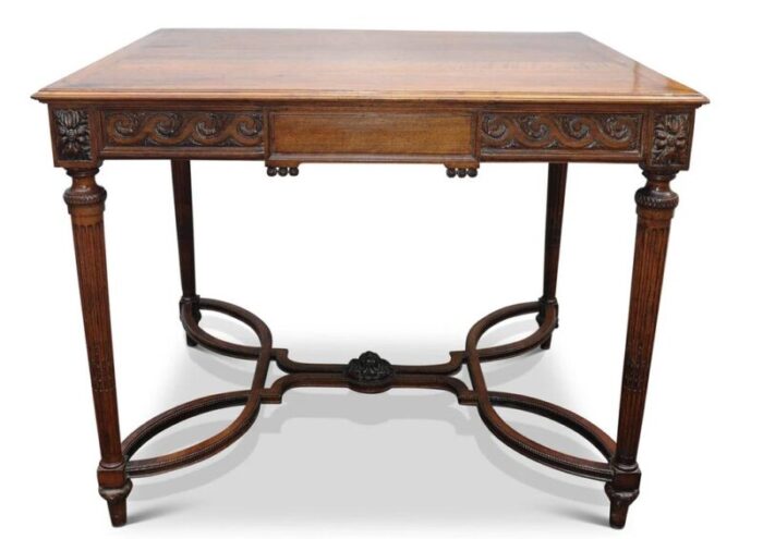 19th century louis xvi style carved vitruvian frieze walnut table in the style of by ebeniste adam weisweiler 2