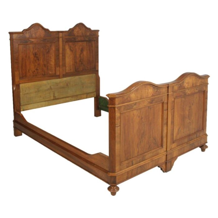 19th century neoclassical solid blond walnut and walnut veneer double bed from bassano manufactures 1