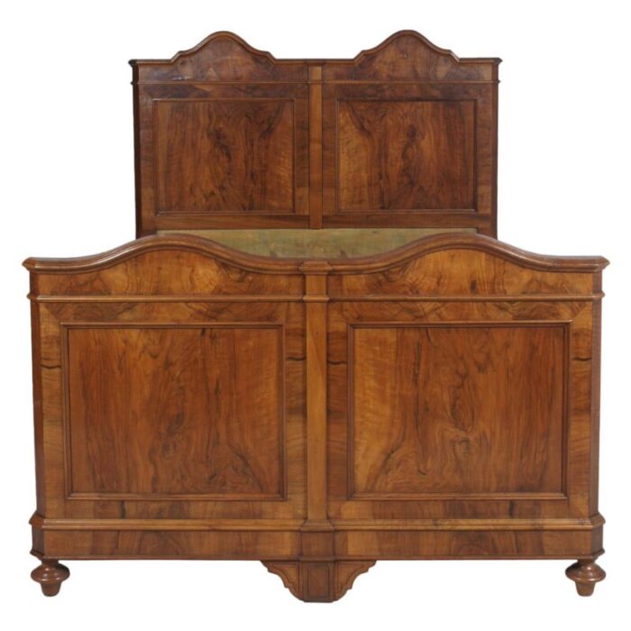 19th century neoclassical solid blond walnut and walnut veneer double bed from bassano manufactures 3