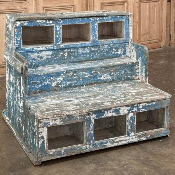 19th century rustic store display case with distressed painted finish 0716