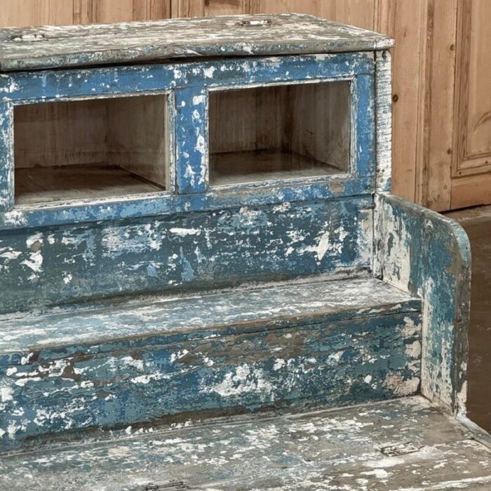 19th century rustic store display case with distressed painted finish 2067