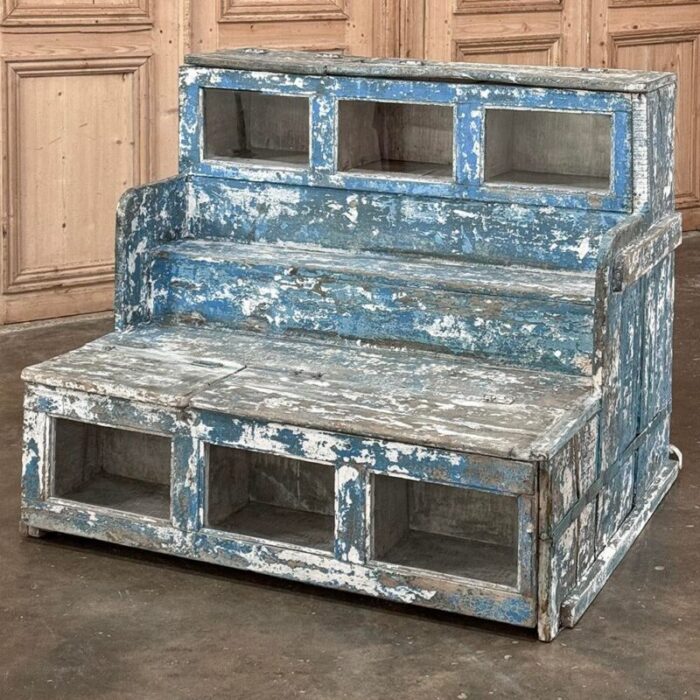 19th century rustic store display case with distressed painted finish 3186