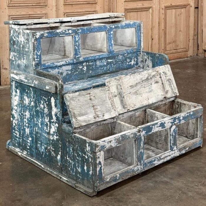 19th century rustic store display case with distressed painted finish 3573