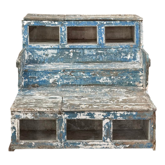 19th century rustic store display case with distressed painted finish 7087