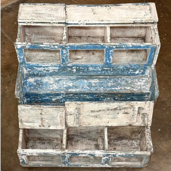 19th century rustic store display case with distressed painted finish 9295