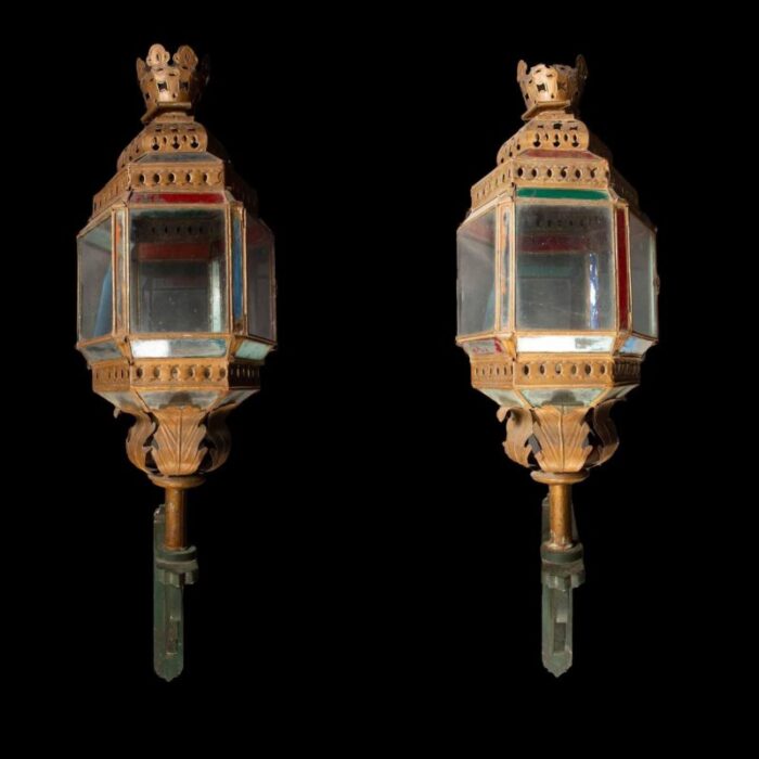 19th century venetian artistry on custom wood brackets lanterns a pair 3909