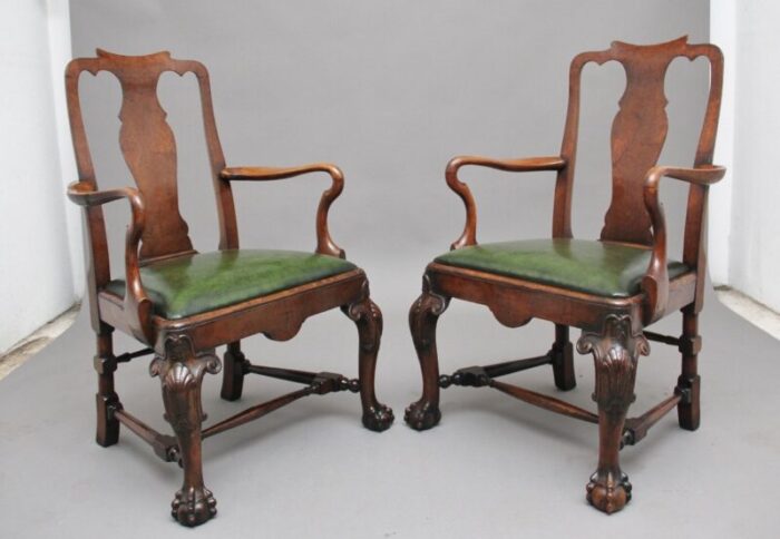 19th century walnut armchairs set of 2 1