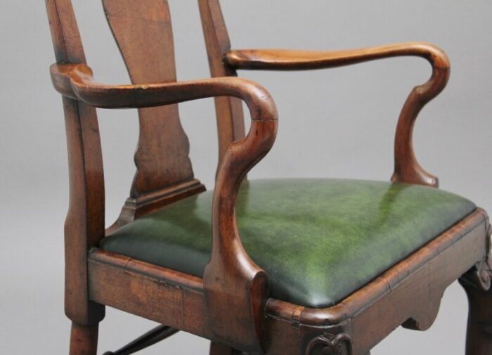 19th century walnut armchairs set of 2 4