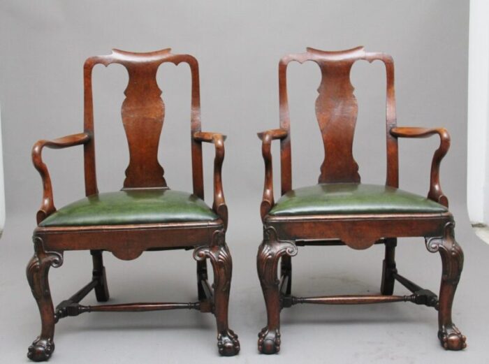 19th century walnut armchairs set of 2 7